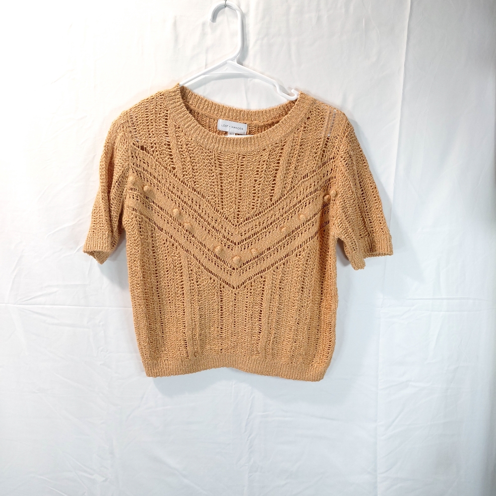 Lost + Wander Camel Knit Short Sleeve Top